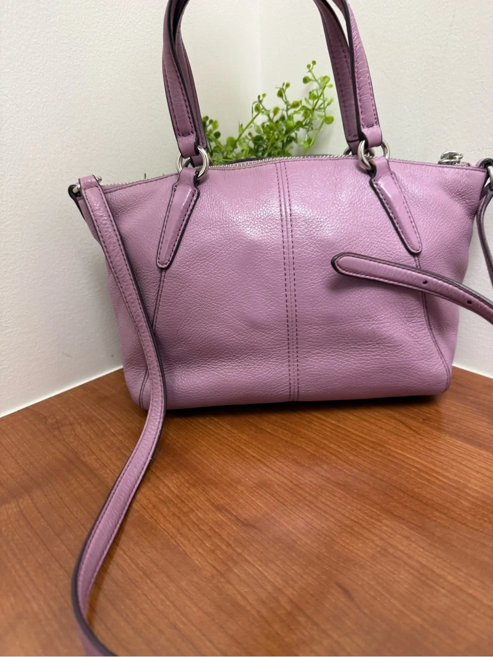 Coach MINI Kelsey Satchel Lilac Pebbled Leather Two Way Crossbody Top Handle EUC